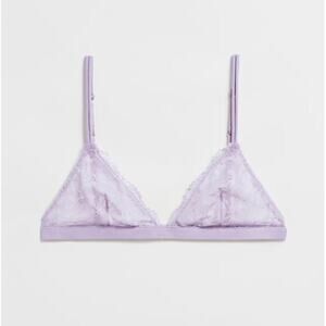 & Other Stories 12 Floral Lace Triangle Sheer Bra Pastel Purple Adjustable Strap